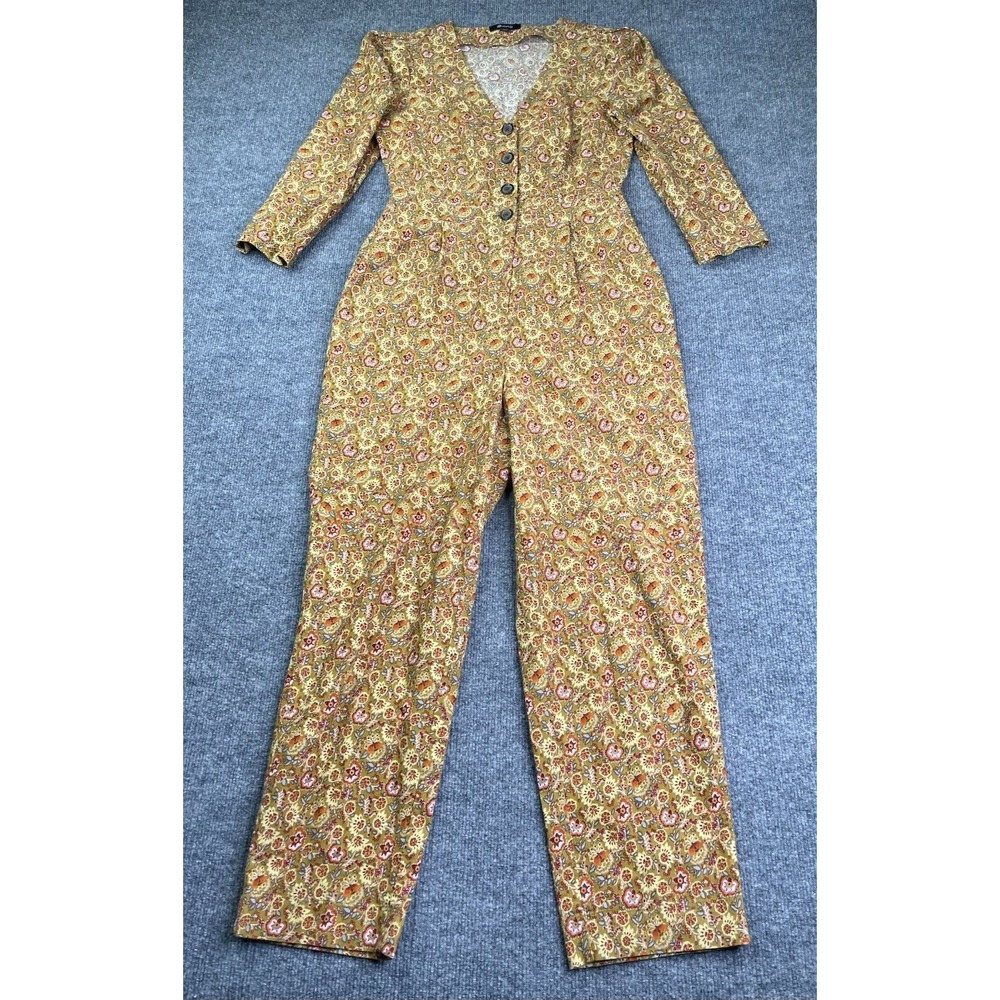 Madewell Jumpsuit Women's 2 Floral Corduroy Long Sleeve Button Front V-Neck